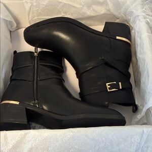 Calvin Klein Black Ankle Booties with Gold Accents